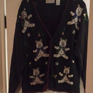 Black Christmas Sweater (Carolyn Taylor) with Theee beautiful beads bears.